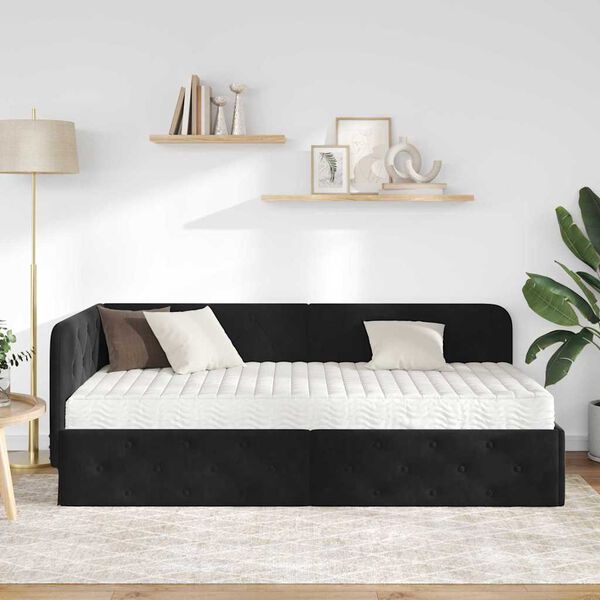 vidaXL Cadre de lit d'angle avec matelas Noir 90 x 190 cm Velours