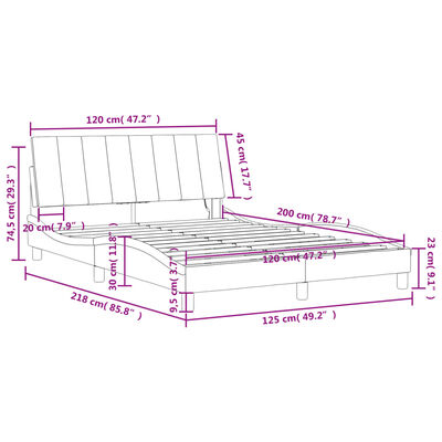 vidaXL Cadre de lit avec lumières LED gris clair 120x200 cm velours