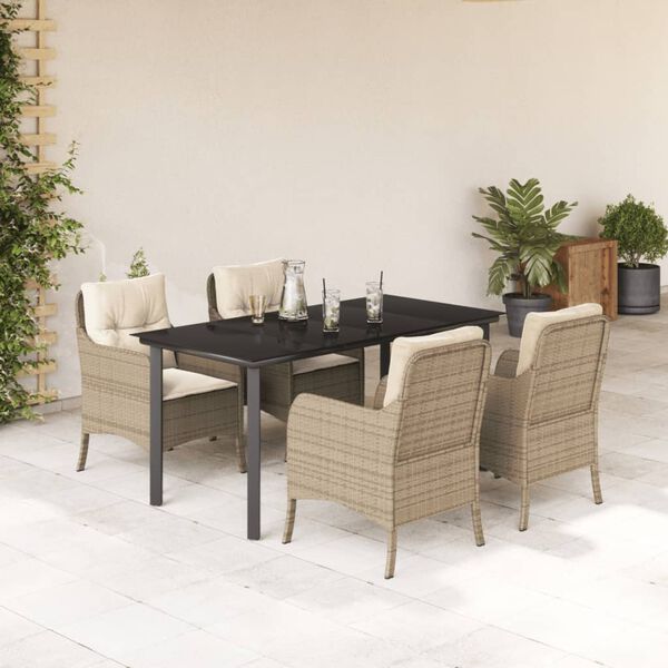 vidaXL Ensemble &agrave; manger de jardin avec coussins 5pcs Beige poly rotin