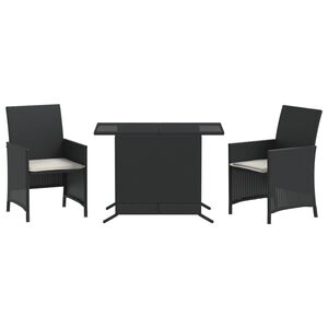 vidaXL Ensemble de bistro 3 pcs avec coussins noir r&eacute;sine tress&eacute;e