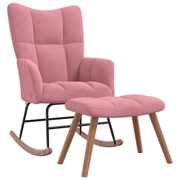 vidaXL Chaise à bascule avec repose-pied Rose Velours