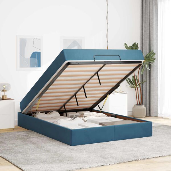 vidaXL Cadre de lit avec matelas avec matelas 2 pcs Bleu Velours