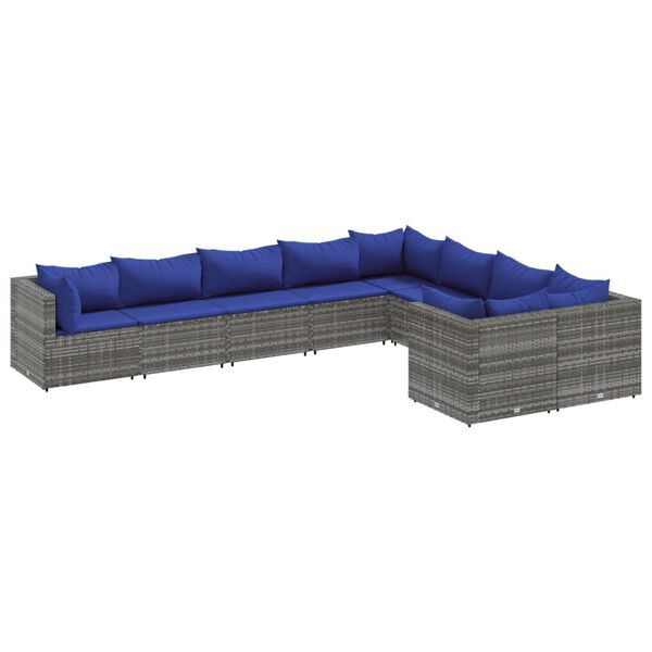 vidaXL Salon de jardin 9 pcs avec coussins gris résine tressée