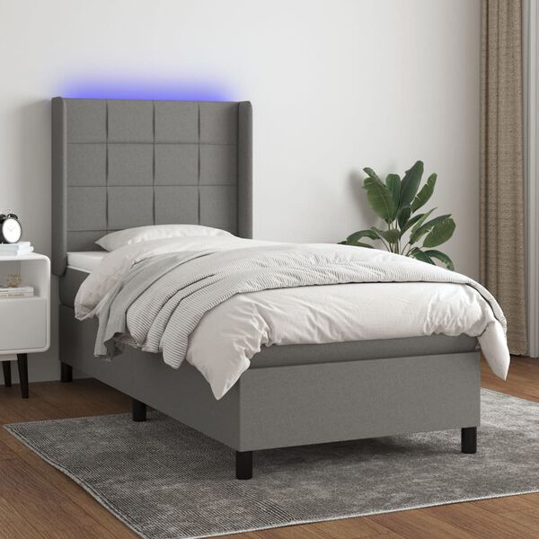 vidaXL Sommier &agrave; lattes de lit matelas LED Gris fonc&eacute; 90x200cm Tissu
