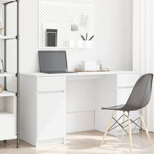 vidaXL Bureau avec tiroir Blanc 140 x 49 x 76 cm Bois d'ing&eacute;nierie