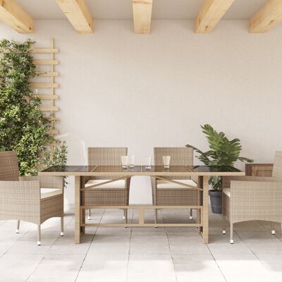 vidaXL Table de jardin dessus en verre beige 190x80x74 cm