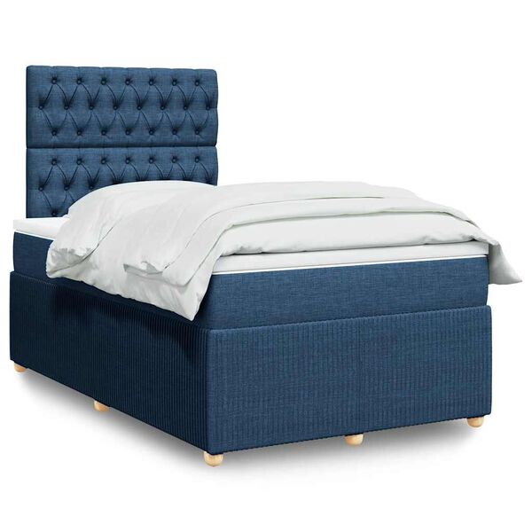 vidaXL Sommier &agrave; lattes de lit avec matelas Bleu 120x200 cm Tissu
