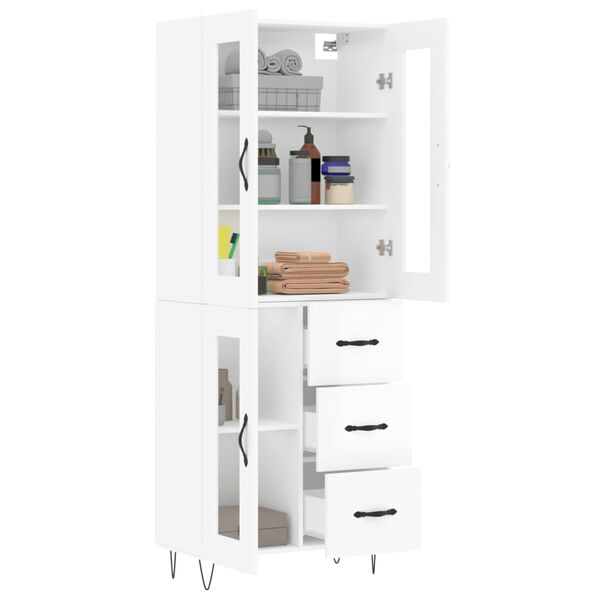 vidaXL Buffet haut Blanc brillant 69,5x34x180 cm Bois d'ing&eacute;nierie
