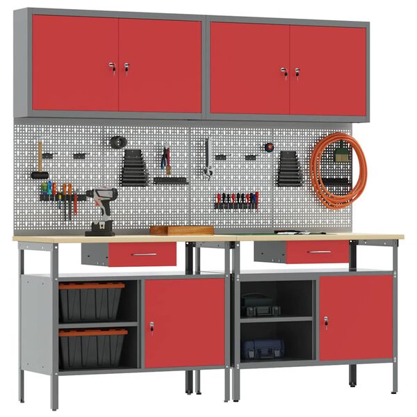vidaXL Ensemble d'&eacute;tabli 8 pcs Rouge et Gris Acier enduit de poudre