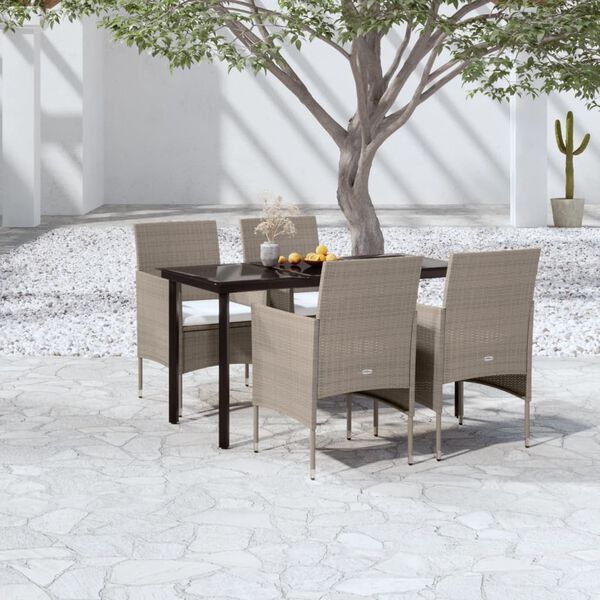 vidaXL Ensemble &agrave; manger de jardin coussins 5 pcs Beige/noir