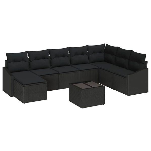 vidaXL Ensemble de canapé de jardin avec coussin 8 pcs Noir polyrotin