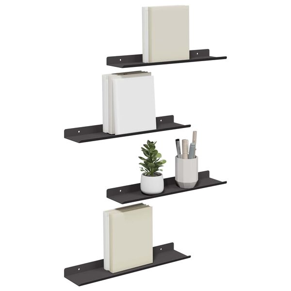 vidaXL &Eacute;tag&egrave;re flottante 4 pcs Noir 40 x 9 x 2,5 cm Acier