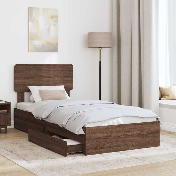 vidaXL Lit de Rangement Ch&ecirc;ne brun 100 x 200 cm Bois d'ing&eacute;nierie