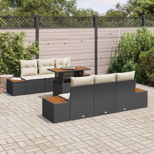 vidaXL Ensemble de salle &agrave; manger pour jardin 7 pcs Noir et Beige