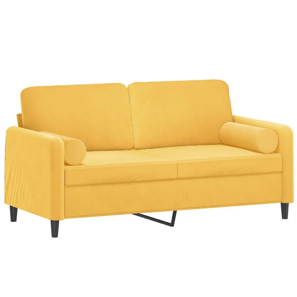 vidaXL Canap&eacute; 2 places oreillers et coussins Jaune clair 140cm Velours