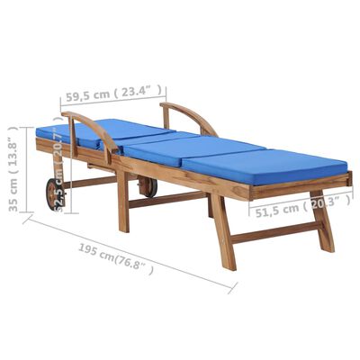 vidaXL Chaises longues avec coussins lot de 2 Bois de teck solide Bleu