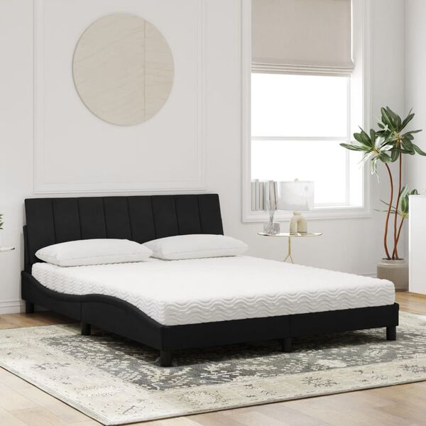 vidaXL Lit avec matelas Hanko noir 160x200 cm velours