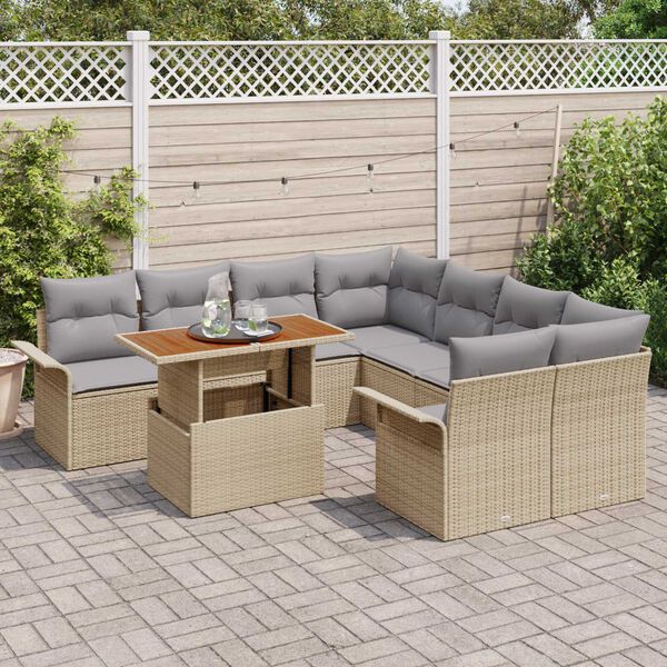 vidaXL Ensemble de canap&eacute; de jardin 9 pcs Beige Poly rotin