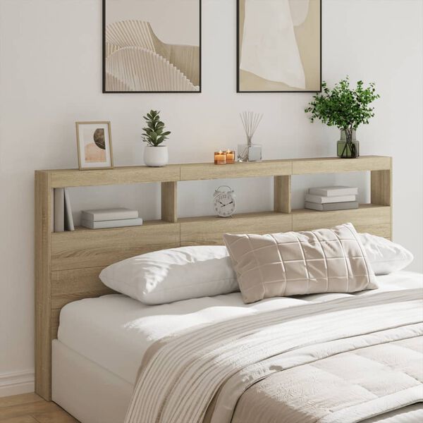 vidaXL Armoire t&ecirc;te de lit avec LED ch&ecirc;ne sonoma 200x17x102 cm