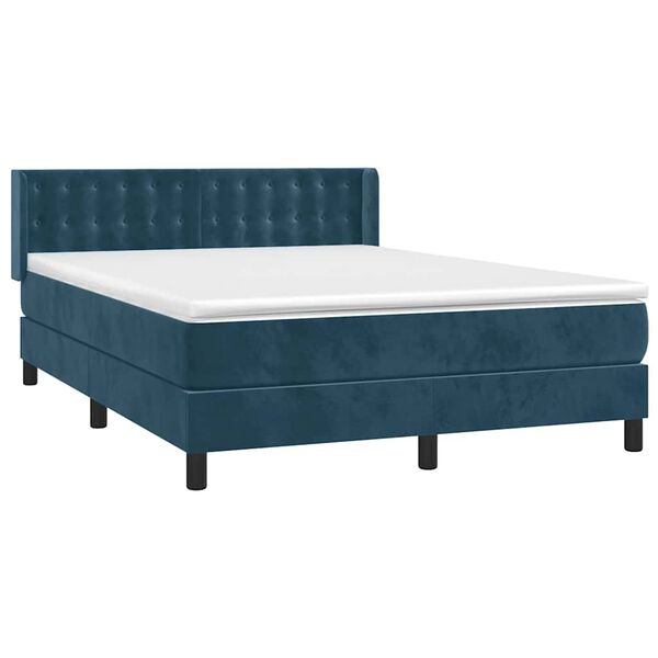 vidaXL Sommier &agrave; lattes de lit et matelas Bleu fonc&eacute; 140x200cm Velours