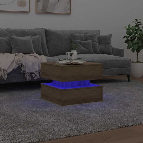 vidaXL Table basse avec lumières LED chêne artisanal 50x50x40 cm