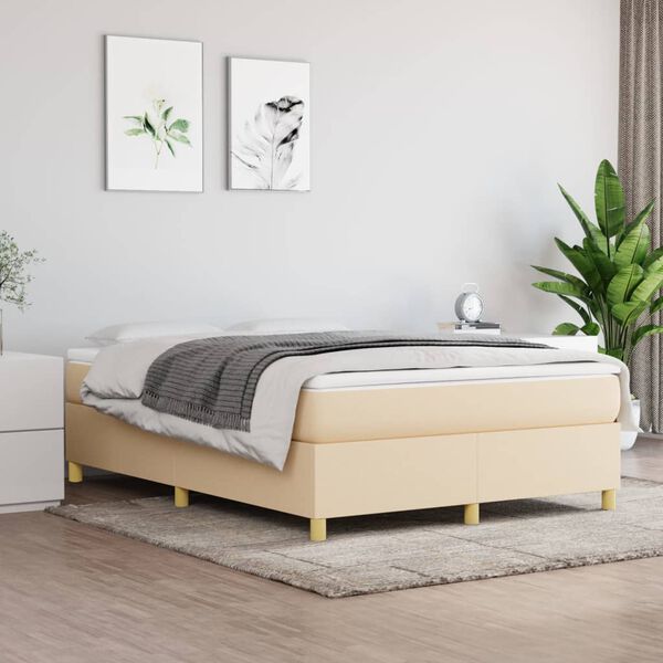 vidaXL Sommier &agrave; lattes de lit avec matelas Cr&egrave;me 140x190 cm Tissu