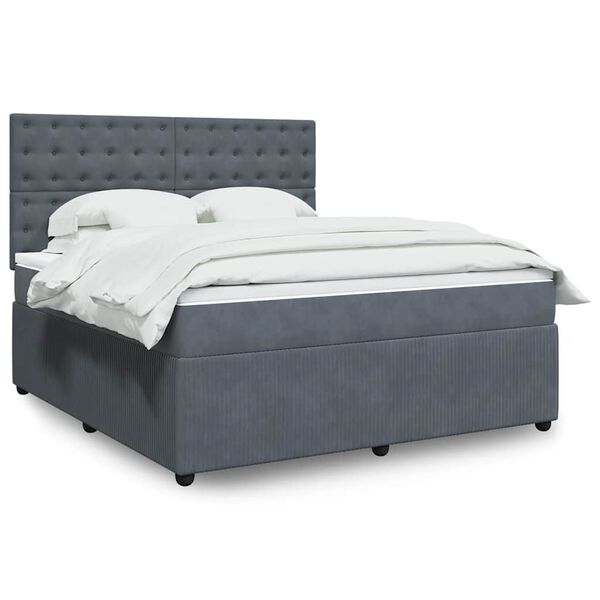 vidaXL Sommier &agrave; lattes de lit et matelas Gris fonc&eacute; 180x200cm Velours