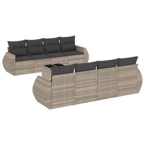 vidaXL Salon de jardin 9 pcs avec coussins gris clair r&eacute;sine tress&eacute;e