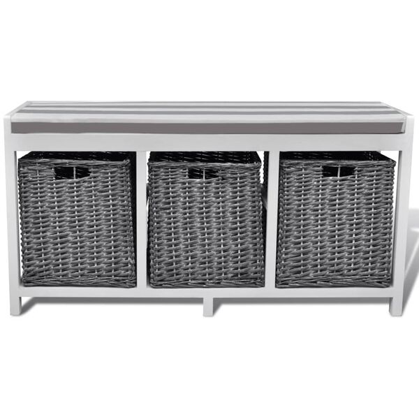 vidaXL Banc d'entr&eacute;e et de rangement avec coussin 3 paniers Blanc