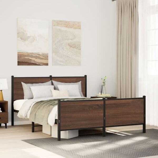 vidaXL Cadre de lit en m&eacute;tal sans matelas ch&ecirc;ne marron 160x200 cm
