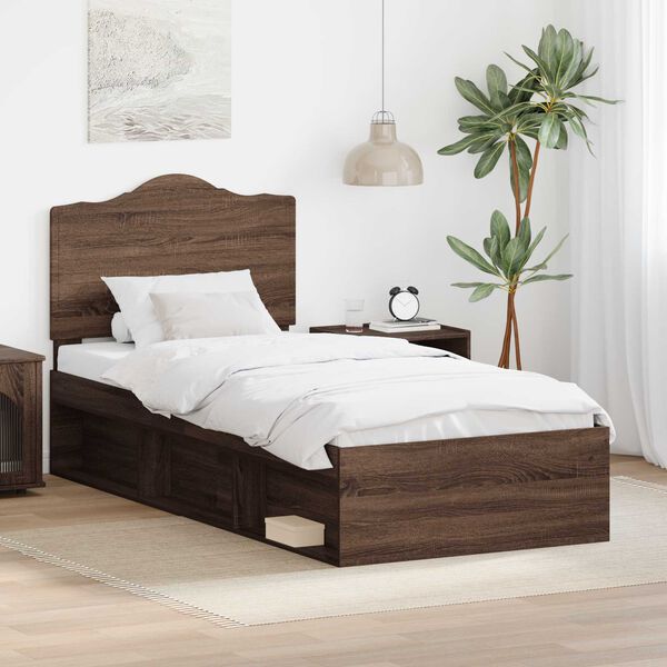 vidaXL Cadre de lit avec t&ecirc;te de lit Ch&ecirc;ne brun 90 x 190 cm Pin massif