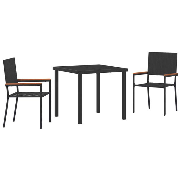 vidaXL Ensemble de salle &agrave; manger pour jardin 3 pcs Noir polyrotin