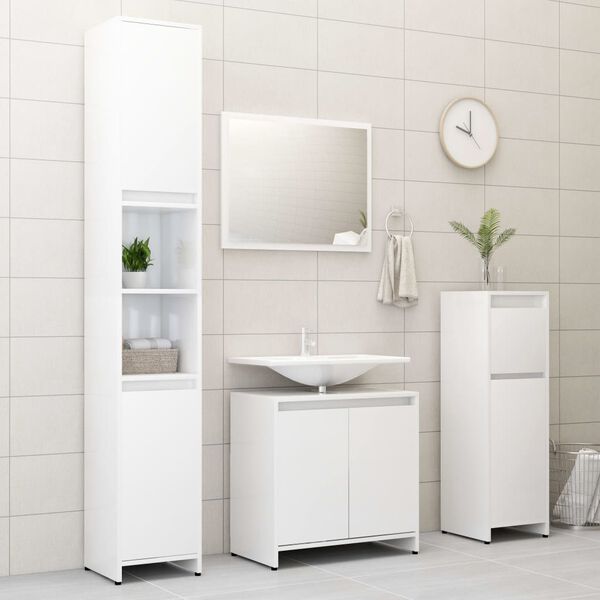 vidaXL Ensemble de meubles de bain 3pcs Blanc brillant Bois ing&eacute;nierie