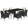 vidaXL Ensemble &agrave; manger de jardin coussins 7pcs Noir R&eacute;sine tress&eacute;e
