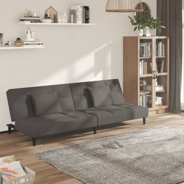 vidaXL Canap&eacute;-lit &agrave; 2 places avec deux oreillers Gris fonc&eacute; Velours