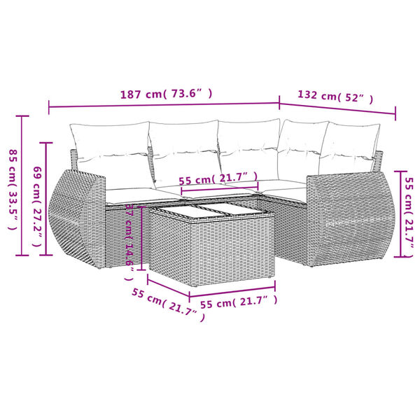 vidaXL Salon de jardin avec coussins 5 pcs beige r&eacute;sine tress&eacute;e