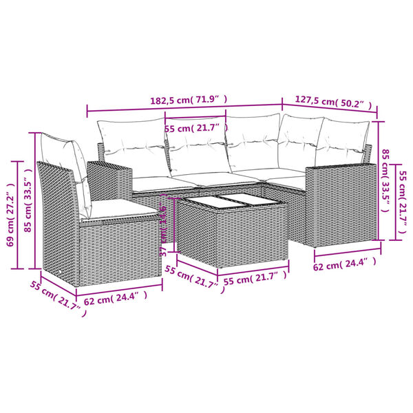 vidaXL Salon de jardin 6 pcs avec coussins noir r&eacute;sine tress&eacute;e