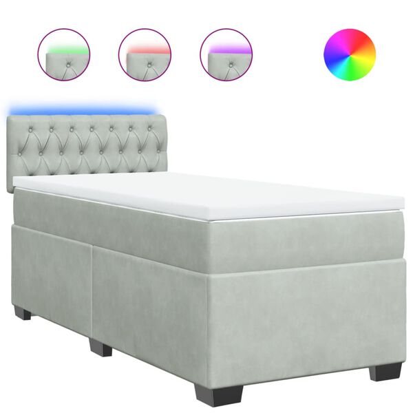 vidaXL Sommier &agrave; lattes de lit et matelas Gris clair 90x200 cm Velours