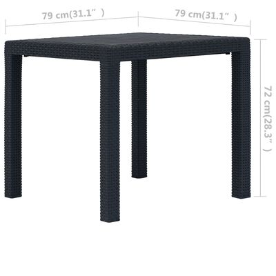 vidaXL Table de jardin Anthracite 79x79x72cm Plastique Aspect de rotin