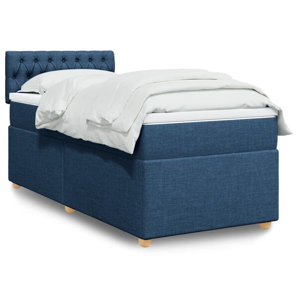 vidaXL Sommier &agrave; lattes de lit avec matelas Bleu 100x200 cm Tissu