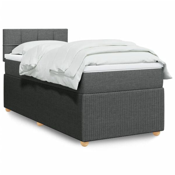 vidaXL Sommier &agrave; lattes de lit et matelas Gris fonc&eacute; 90x190 cm Tissu