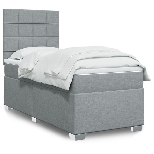 vidaXL Sommier &agrave; lattes de lit et matelas Gris clair 90x190 cm Tissu