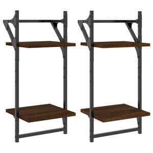 vidaXL &Eacute;tag&egrave;res murales &agrave; 2 niveaux avec barres 2 pcs ch&ecirc;ne marron