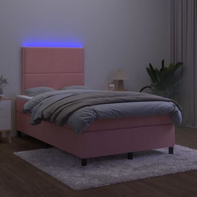 vidaXL Sommier à lattes de lit avec matelas LED Rose 120x200cm Velours