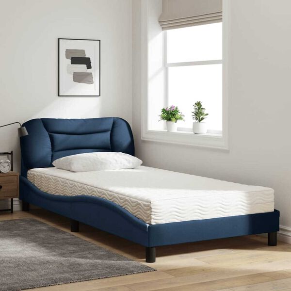 vidaXL Lit avec matelas Hvar bleu 100x200 cm tissu