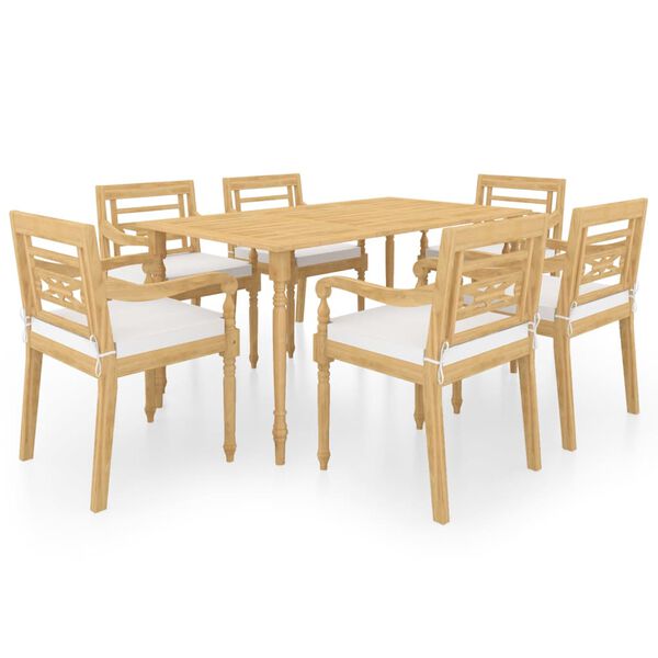 vidaXL Ensemble &agrave; manger de jardin 7 pcs coussins Bois de teck massif