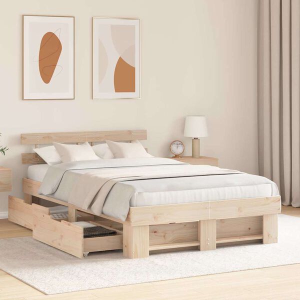 vidaXL Cadre de lit avec t&ecirc;te de lit Marron 120 x 200 cm Pin massif