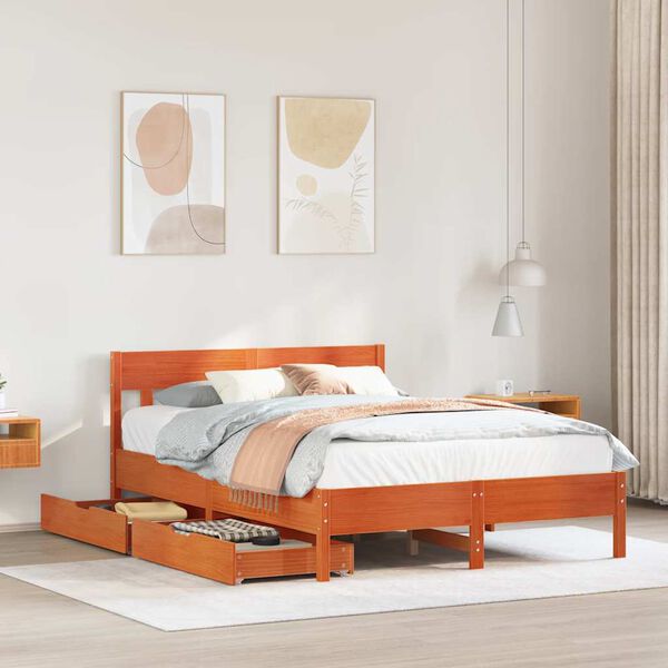 vidaXL Cadre de lit sans matelas cire marron 135x190cm bois pin massif