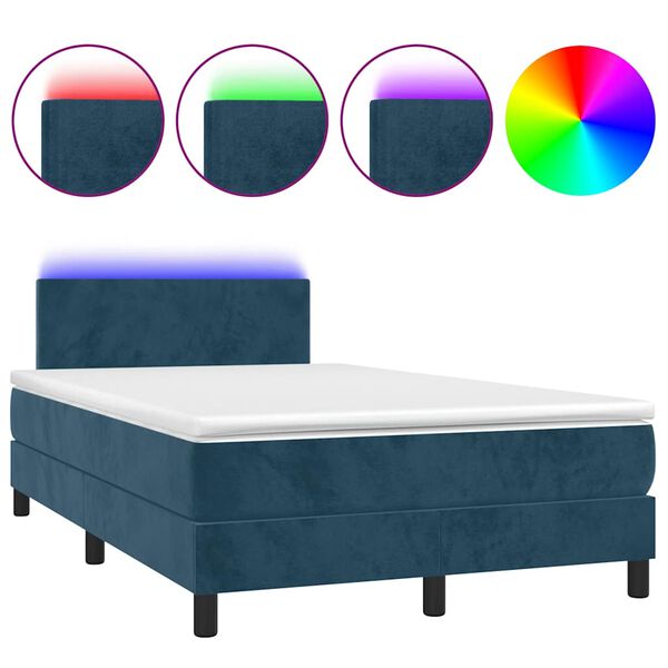 vidaXL Sommier &agrave; lattes de lit avec matelas LED Bleu fonc&eacute; 120x200 cm