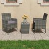 vidaXL Ensemble de bistro 3 pcs Résine tressée et verre trempé Gris